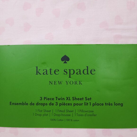Kate Spade New York 3 Piece Twin XL Sheet Set Pink Hearts 100% Cotton - Picture 3 of 11